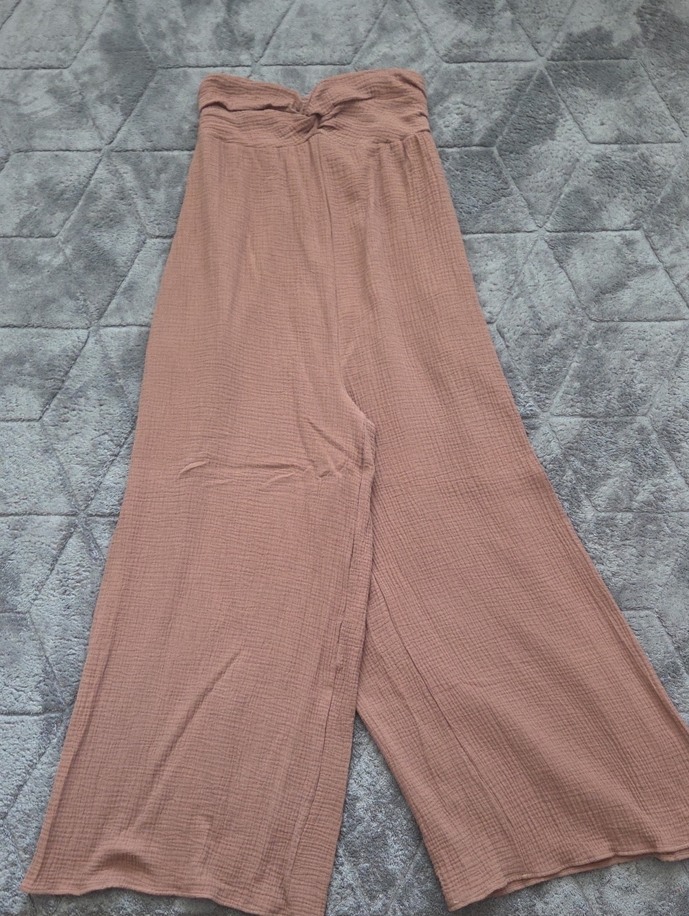 Brown Wide Leg Strapless 100% Cotton Gauzy Jumpsuit Summer Beach Resortwear Lg. - Picture 9 of 11
